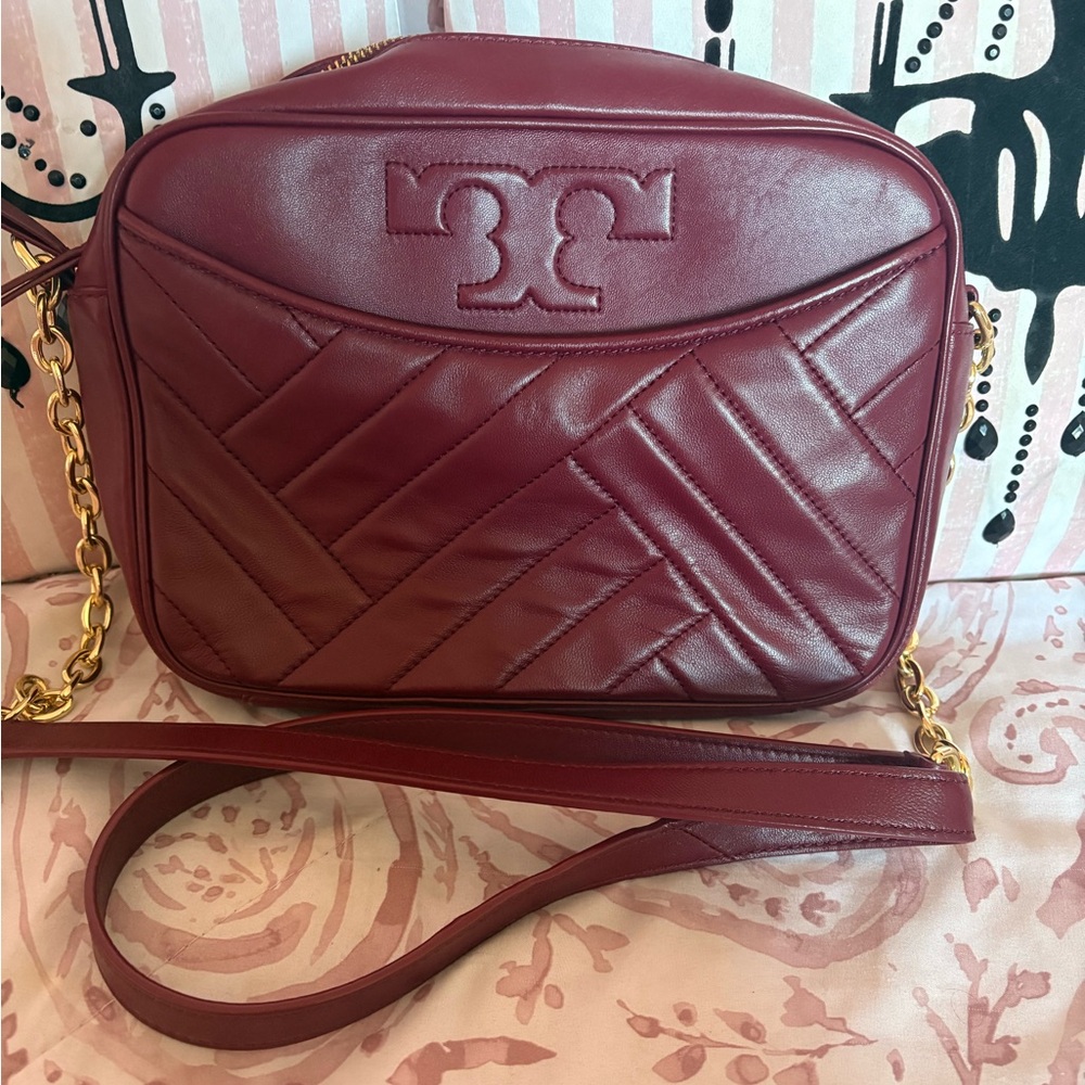 Tory Burch Wine Quilted Crossbody Bag